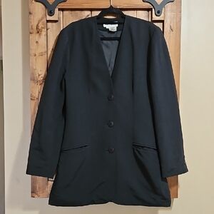 Franco Mirabelli Black Silk Rayon Collarless 3 Button Blazer Size Medium
